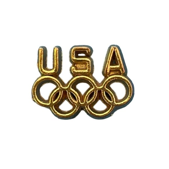 USA Olympic Rings Lapel Pin Gold Tone Collectible Sports Memorabilia Vintage Sty - Picture 3 of 8
